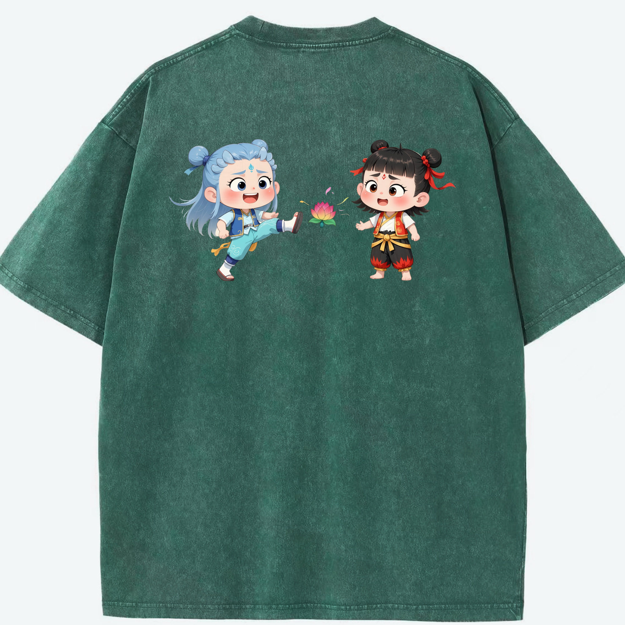 （画像用） Ne Zha 2 ナタ 魔童の大暴れ 綿100% ヴィンテージ風 半袖Tシャツ（背面プリント）